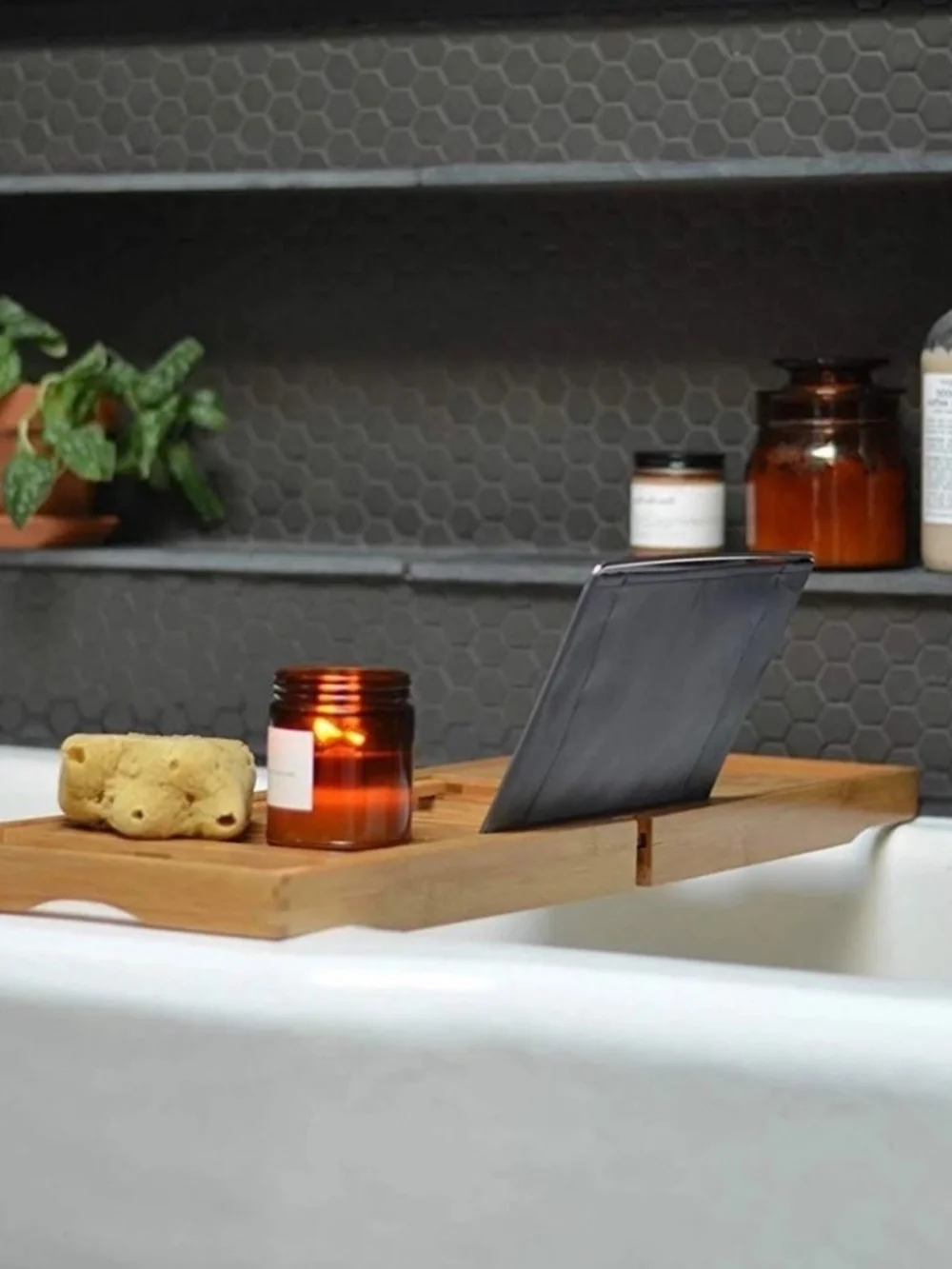 Bambusi Expandable Bamboo Spa Bathtub Caddy/ Tray